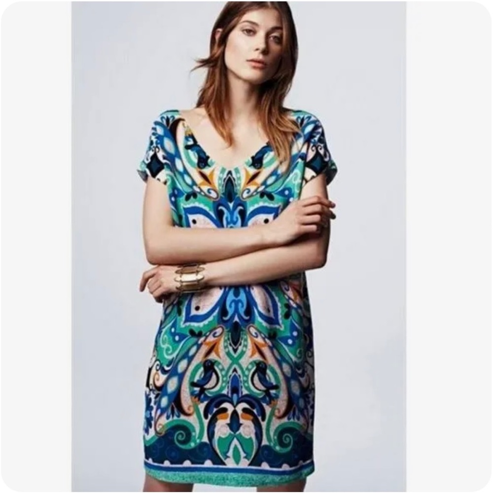 Vibrant Blue & Green Printed Shift Dress